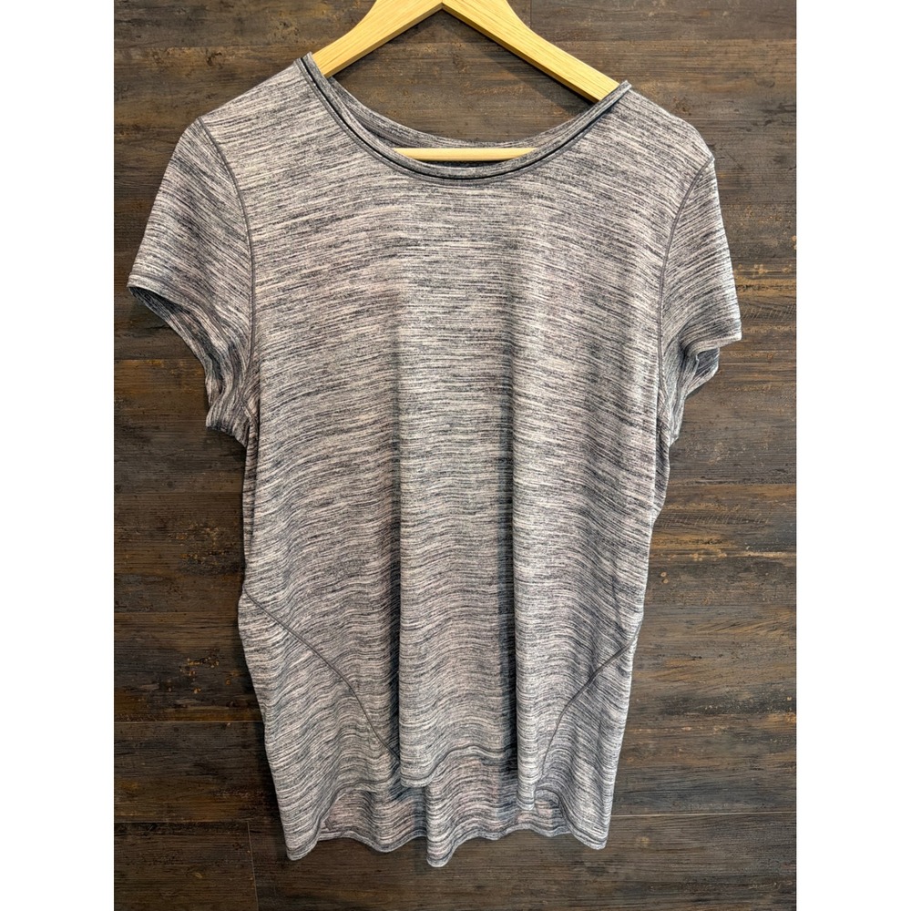 Lululemon Heathered Grey Space Dye Short Sleeve Activewear Top Crew Neck Large